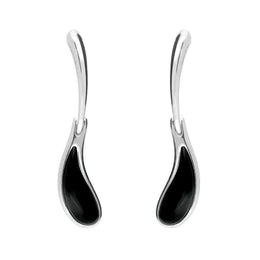 Sterling Silver Whitby Jet Curved Tear Drop Earrings. E1809.