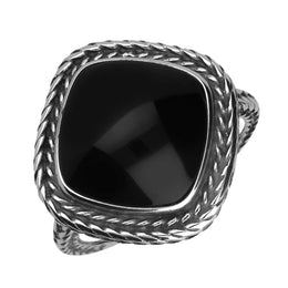 Sterling Silver Whitby Jet Cushion Foxtail Ring. R851