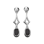 Sterling Silver Whitby Jet Diamond Shape Oval Drop Earrings. E143