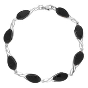 Sterling Silver Whitby Jet Celtic Eight Stone Pear Celtic Bracelet