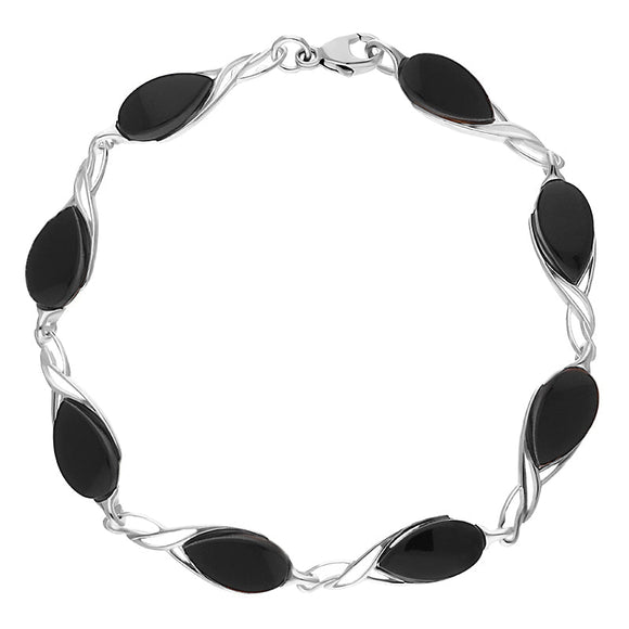 Sterling Silver Whitby Jet Celtic Eight Stone Pear Celtic Bracelet