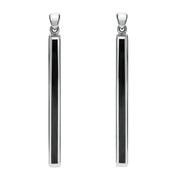 Sterling Silver Whitby Jet Extra Long Slim Drop Earrings. E1070.
