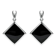 Sterling Silver Whitby Jet Rhombus Drop Earrings. E078.