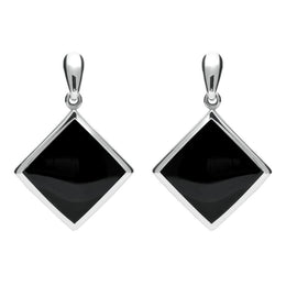 Sterling Silver Whitby Jet Rhombus Drop Earrings. E078.