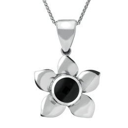 Sterling Silver Whitby Jet Flower Necklace. P385