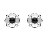 Sterling Silver Whitby Jet Four Petal Flower Stud Earrings E1624