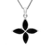 Sterling Silver Whitby Jet Four Stone Cross Necklace. P1262