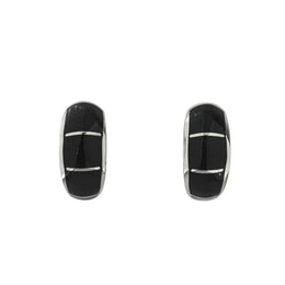 Sterling Silver Whitby Jet Four Stripe Horseshoe Stud Earrings E1945