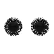 Sterling Silver Whitby Jet Foxtail Round Stud Earrings. E1455.