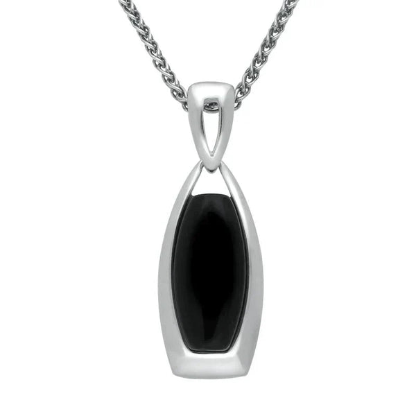 Sterling Silver Whitby Jet Barrel Frame Necklace P1396
