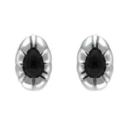 Sterling Silver Whitby Jet Framed Pear Stud Earrings