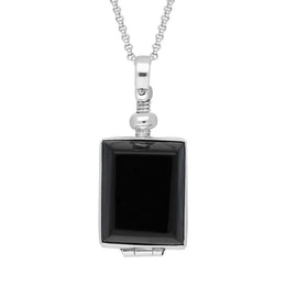 Sterling Silver Whitby Jet Glass Rectangular Locket, P2646.