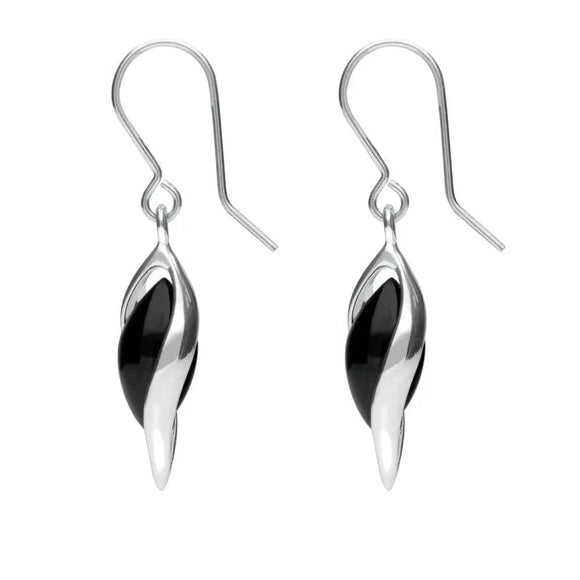 Sterling Silver Whitby Jet Graduated Twist Drop Earrings. E1769.