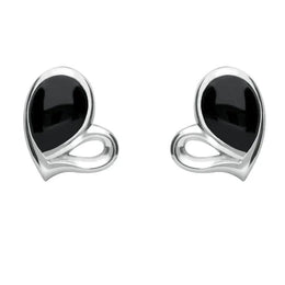 Sterling Silver Whitby Jet Half Filled Heart Two Piece Set