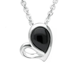 Sterling Silver Whitby Jet Half Filled Heart Two Piece Set