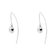Sterling Silver Whitby Jet Heart Disc Drop Earrings