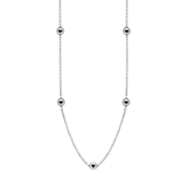Sterling Silver Whitby Jet Heart Link Disc Chain Necklace. N746