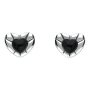 Sterling Silver Whitby Jet Heart Stud Earrings, E1904.