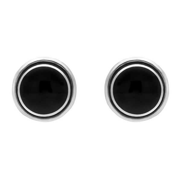 Sterling Silver Whitby Jet Heritage Round Classic Stud Earrings. E116.