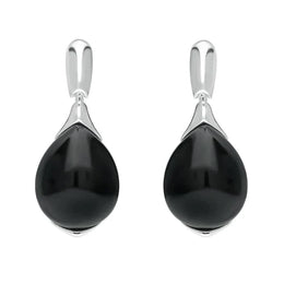 Sterling Silver Whitby Jet Hinge Top Pear Drop Earrings E2431