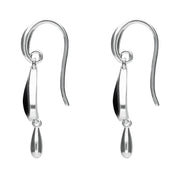 Sterling Silver Whitby Jet Heart Teardrop Hook Earrings. E2018.