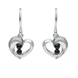 Sterling Silver Whitby Jet Jet Half Ridge Stone Heart Two Piece Set. S032