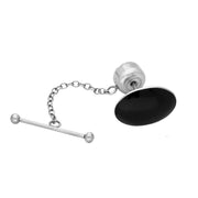 Sterling Silver Whitby Jet Large Oval Tie Pin. CL008.