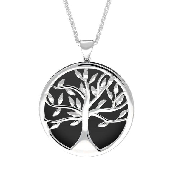 Sterling Silver Whitby Jet Large Round Tree of Life Two Piece Set S063