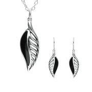 Sterling Silver Whitby Jet Leaf Drop Two Piece Set. S023