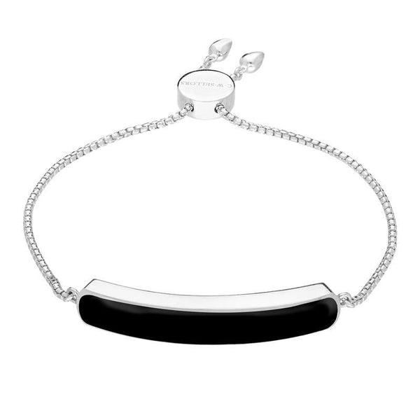 Sterling Silver Whitby Jet Lineaire Long Bracelet. B1071.