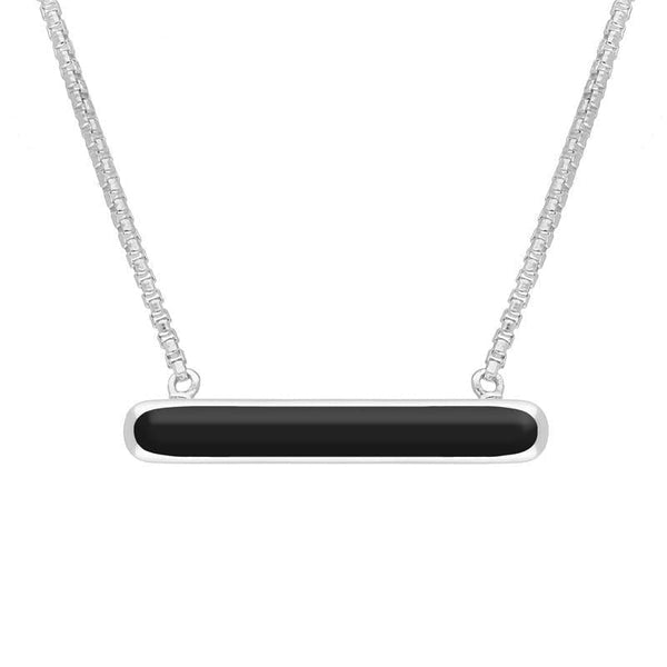 Sterling Silver Whitby Jet Lineaire Long Oval Pendant Necklace. N1001.