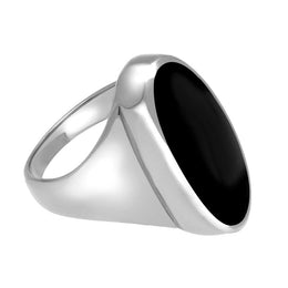 Sterling Silver Whitby Jet Long Oval Ring. R085.