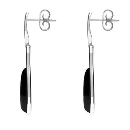 Sterling Silver Whitby Jet Long Slim Pear Drop Stud Earrings. E1110.