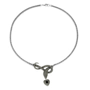 Sterling Silver Whitby Jet Marcasite Garnet Snake Necklace N1050
