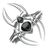 Sterling Silver Whitby Jet & Marcasite Gothic Spider Bangle. B862