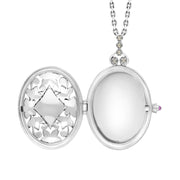 Sterling Silver Whitby Jet Marcasite Large Oval Flower Edge Locket Necklace, P2221