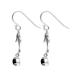 Sterling Silver Whitby Jet Marcasite Swallow Drop Earrings E2486