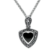 Sterling Silver Whitby Jet Marcasite Triangle Heart Necklace P1321