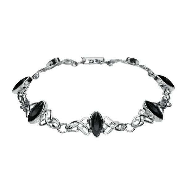 Sterling Silver Whitby Jet Marquise Shaped Celtic Bracelet B594