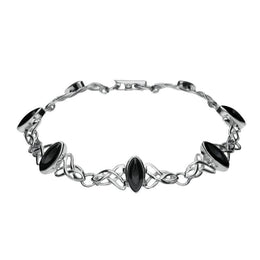 Sterling Silver Whitby Jet Marquise Shaped Celtic Bracelet B594