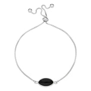 Sterling Silver Whitby Jet Marquise Stone Adjustable Bracelet, B1129.