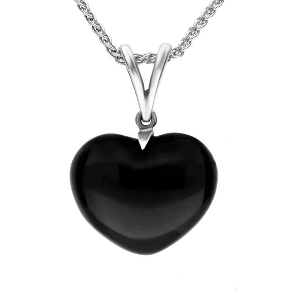 Sterling Silver Whitby Jet Medium Heart Split Bale Necklace. MEDHRTPND
