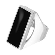 Sterling Silver Whitby Jet Medium Oblong Ring. R065.