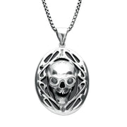 Sterling Silver Whitby Jet Medium Oval Skull Necklace, P2799.