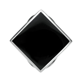 Sterling Silver Whitby Jet Medium Rhombus Ring. R607.
