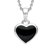 Sterling Silver Whitby Jet Mother Of Pearl Reversible Heart Necklace, P1759.