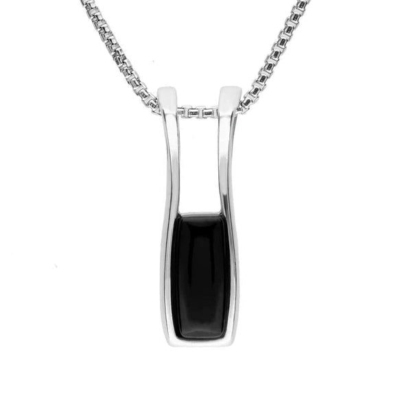 Sterling Silver Whitby Jet Oblong Channel Set Necklace P939