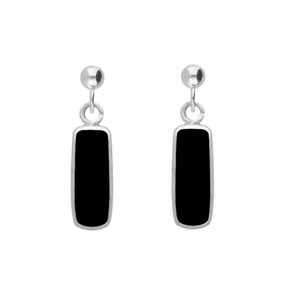 Sterling Silver Whitby Jet Oblong Drop Earrings E226