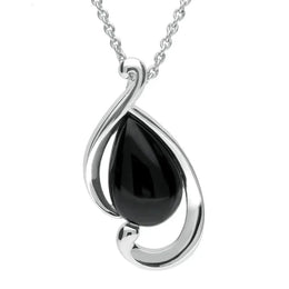 Sterling Silver Whitby Jet Open Fancy Pear Necklace P3137