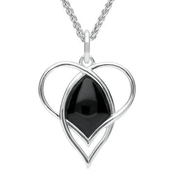 Sterling Silver Whitby Jet Open Heart Twist Necklace P3130